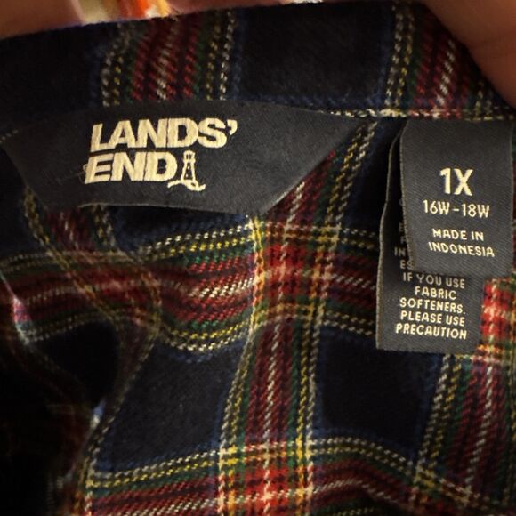 Lands' End Flannel Sz 1X A-Line Tunic Top Tartan Sides Pockets Plaid Cotton - Picture 5 of 7
